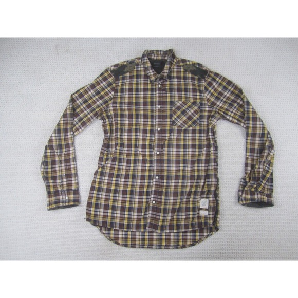 Buffalo David Bitton Shirt Mens XL Brown Plaid Button Up Long Sleev Slim Stretch - Picture 1 of 9